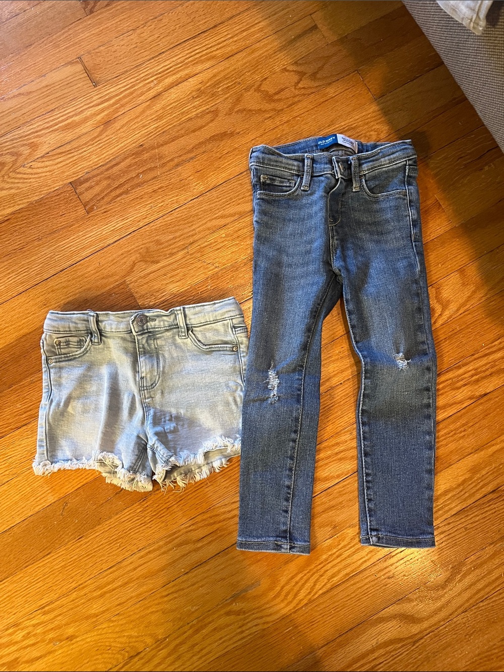 Girls Stretch Denim Skinny Jeans and Frayed Shorts Set - Blue
